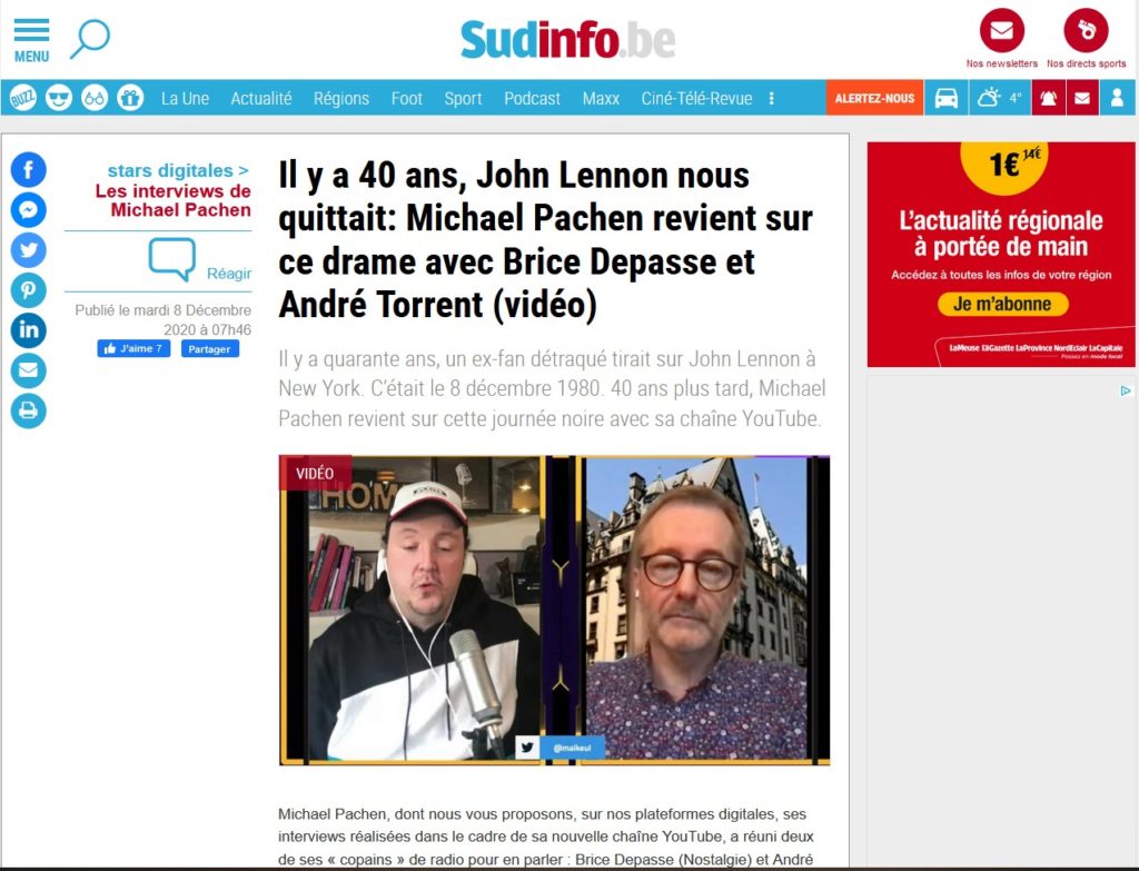 SUD PRESSE, avec Michael Pachen et André Torrent, 40 ans disparition John Lennon