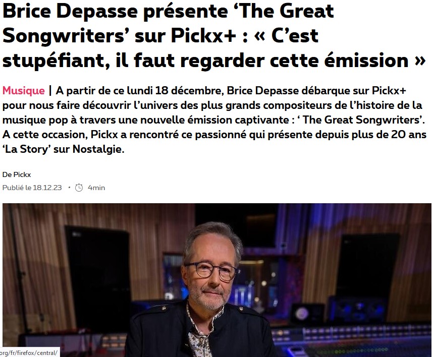 Artilce sur The Great Songwriters sur Pickx