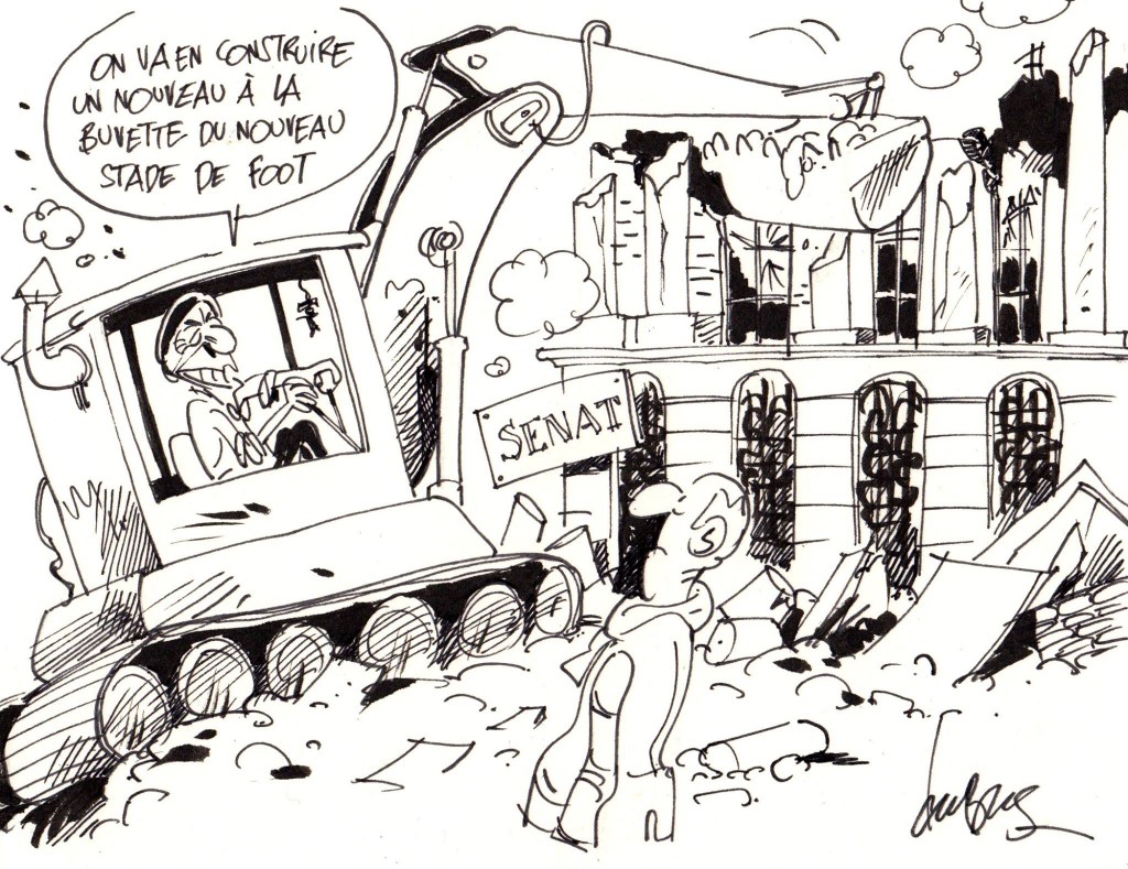 Ne dites pas  "La Belgique détruit le Sénat mais construit un stade" mais dites "Le Sénat au stade terminal"